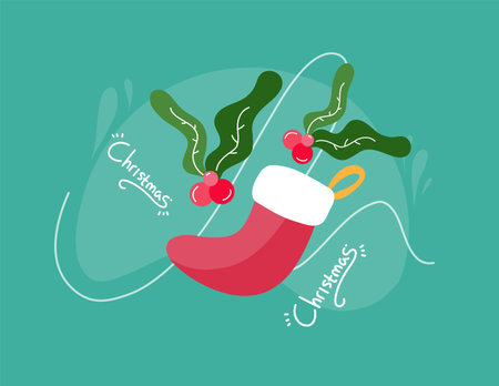 Christmas greeting card with santa claus sock. Vector illustration.のイラスト素材