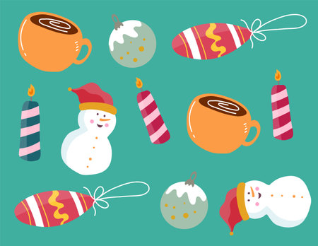 Cute Christmas and New Year set. Vector illustration in flat styleのイラスト素材