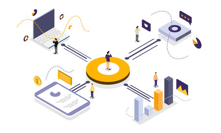 Flat design isometric concept of big data analytics and digital marketing.のイラスト素材