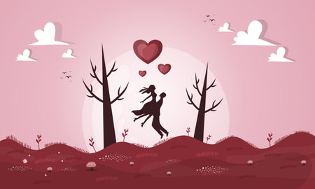 Valentine's day background with couple in love, vector illustrationのイラスト素材