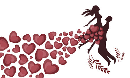 Valentines day background with dancing couple and hearts. Vector illustration.のイラスト素材