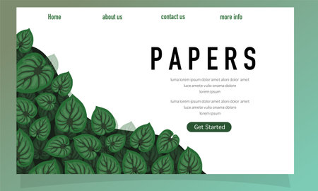 Flat design web page template with green leaves. Vector illustration.のイラスト素材