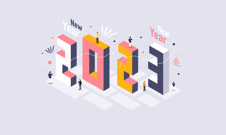New year 2019 isometric vector illustration. New year is coming concept.のイラスト素材