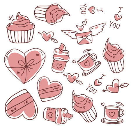 Valentine's day doodle set. Vector illustration.のイラスト素材