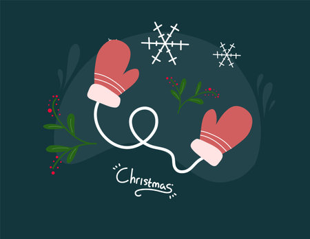 Christmas greeting card with mittens. Vector illustration in flat style.のイラスト素材