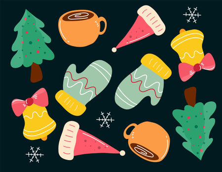 Cute hand drawn Christmas elements. Vector illustration for your design.のイラスト素材