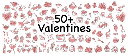 50 vector valentine's day doodle icons set.のイラスト素材