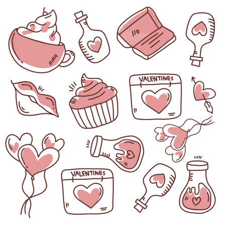 Valentine's day doodle icons set. Vector illustrationのイラスト素材
