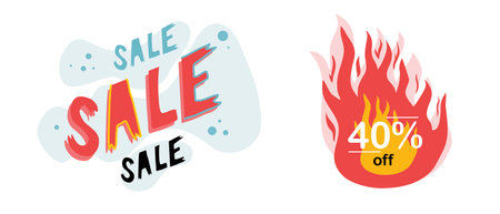 Sale banner template with fire. Special offer label. Vector illustration.のイラスト素材