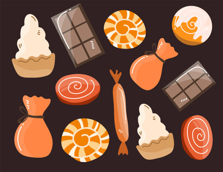 Chocolate candies set. Vector illustration of sweets in flat style.のイラスト素材
