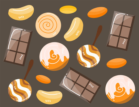 Chocolate bar icon set. Vector illustration in flat cartoon style.のイラスト素材