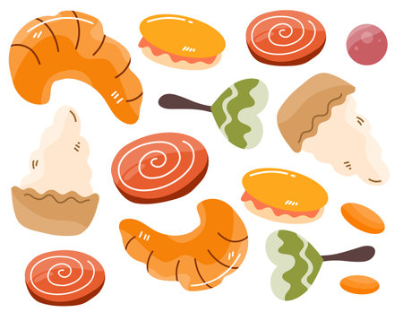 Set of sweets and cookies. Vector illustration in flat cartoon style.のイラスト素材