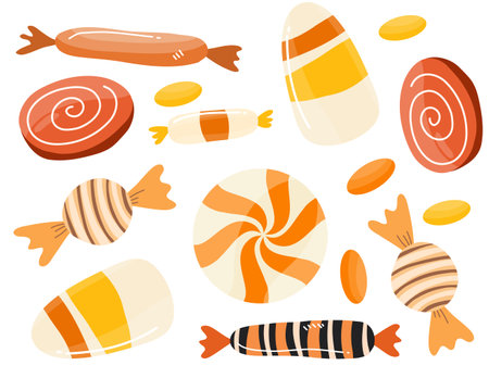 Colorful candies set in cartoon style. Vector illustration of sweet food.のイラスト素材