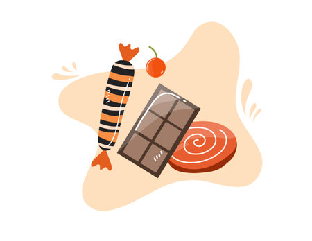 Chocolate bar and candies. Vector illustration in flat style.のイラスト素材