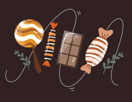 Candy set. Vector illustration in doodle style on dark background.のイラスト素材