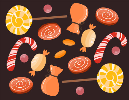 Set of different candies and lollipops. Vector illustrationのイラスト素材