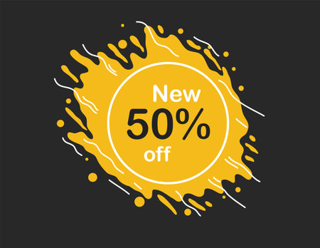 New offer banner with yellow splash. Vector illustration on black background.のイラスト素材