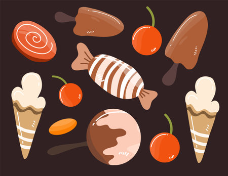 Set of sweet candies. Vector illustration in flat cartoon style.のイラスト素材