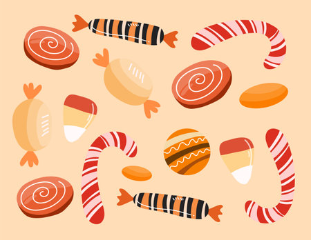 Set of candies, lollipops, candy cane. Vector illustrationのイラスト素材