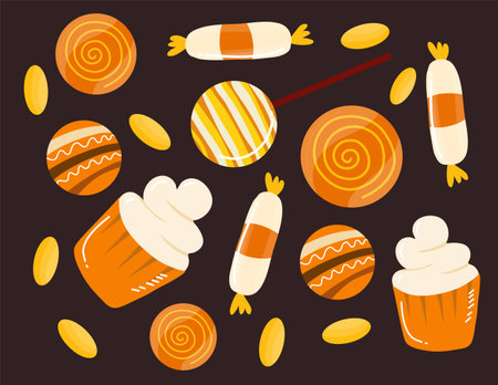 Set of candies and sweets. Vector illustration in flat style.のイラスト素材