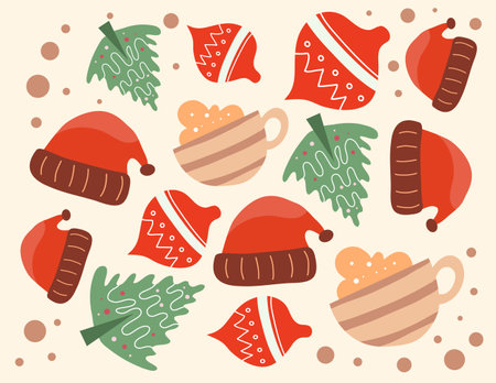 Christmas and New Year elements. Cute hand drawn vector illustration.のイラスト素材
