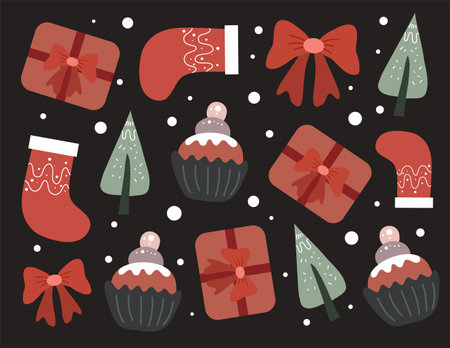 Christmas and New Year set. Vector illustration in a flat style.のイラスト素材