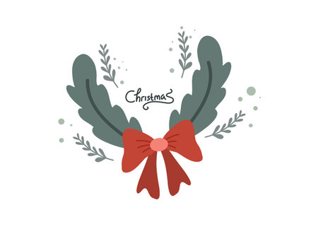 Christmas and New Year greeting card with wreath. Vector illustration.のイラスト素材