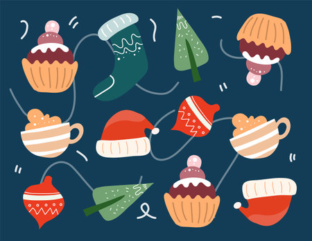 Cute hand drawn christmas doodles. Vector illustration.のイラスト素材
