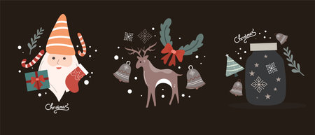 Christmas and New Year elements set. Vector illustration in flat style.のイラスト素材