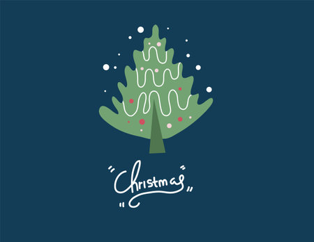Christmas greeting card with christmas tree. Vector illustration in flat styleのイラスト素材