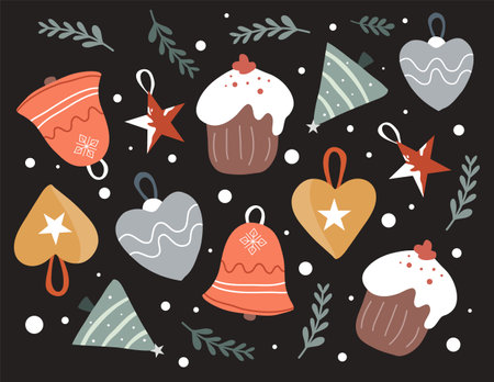Christmas and New Year doodles. Hand drawn vector illustration.のイラスト素材