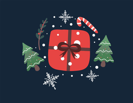 Merry Christmas and Happy New Year greeting card. Vector illustration.のイラスト素材