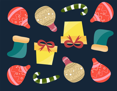Set of Christmas and New Year elements. Cute vector illustration.のイラスト素材