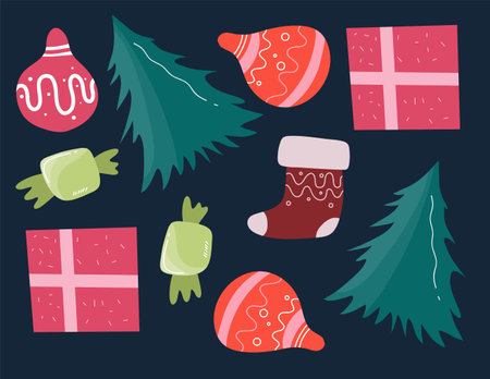 Set of christmas elements. Vector illustration in flat design style.のイラスト素材