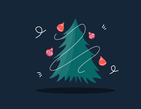 Christmas tree icon on dark background. Vector illustration in flat style.のイラスト素材