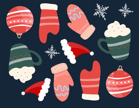 Set of christmas mittens. Vector illustration in flat style.のイラスト素材