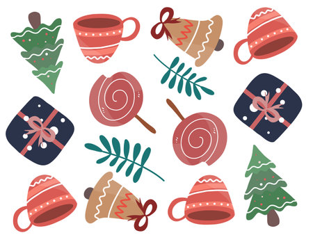Cute hand drawn christmas and new year elements. Vector illustration.のイラスト素材