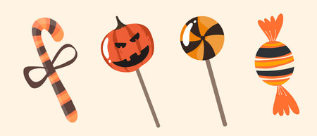 Halloween candies. Set of vector illustrations in flat style.のイラスト素材