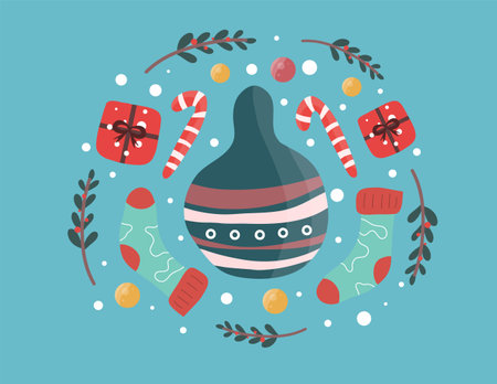 Happy New Year and Merry Christmas. Vector illustration in flat style.のイラスト素材