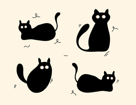 Set of cute black cats in different poses and attitudes. Vector illustration.のイラスト素材