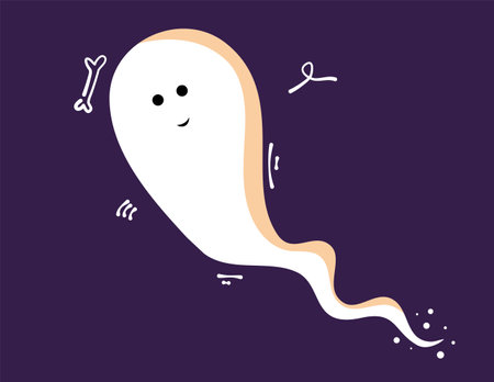 Cute ghost with bones. Halloween vector illustration in flat style.のイラスト素材