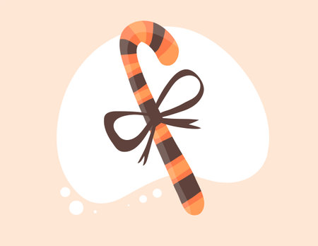 Candy cane with bow. Vector illustration in flat cartoon style.のイラスト素材
