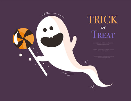 Cute cartoon ghost with candy. Vector illustration for your design.のイラスト素材