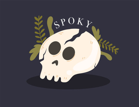 Skull with lettering on dark background. Halloween vector illustration.のイラスト素材