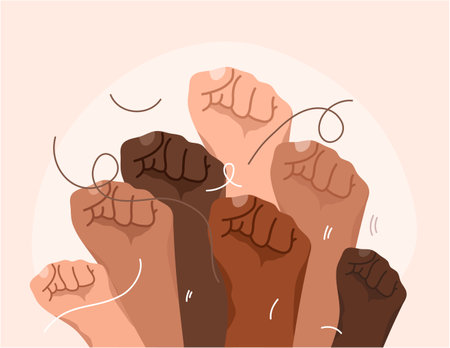 Human hands clenched into fists. Human rights concept. Vector illustration.のイラスト素材