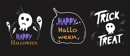 Happy Halloween lettering set. Trick or treat. Vector illustration.のイラスト素材