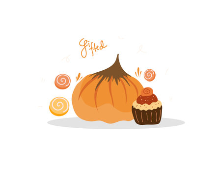 pumpkin and cupcake vector illustration. halloween cardのイラスト素材