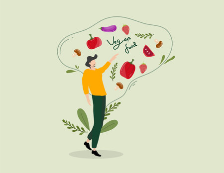 Healthy lifestyle concept. Vector illustration of a woman holding a healthy food.のイラスト素材