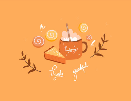 Coffee cup, cake and lettering. Cute vector illustration.のイラスト素材