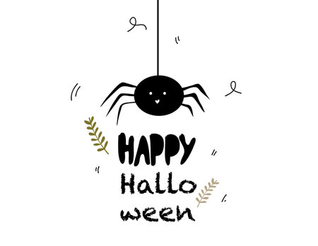 Halloween card with spider and lettering. Hand drawn vector illustration.のイラスト素材